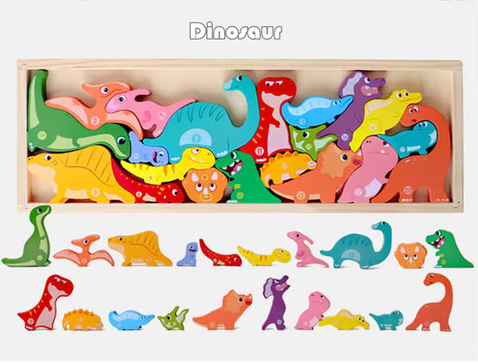 Dinosaur Stacking Block wooden Puzzle (20 animals puzzle)