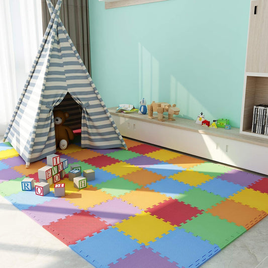 Xinler  Colorful 20 pcs Floor Mats with Edge Pieces, High-Density Interlocking EVA Foam Anti-Fatigue Mat (20 pieces) (Rs 350 advance )