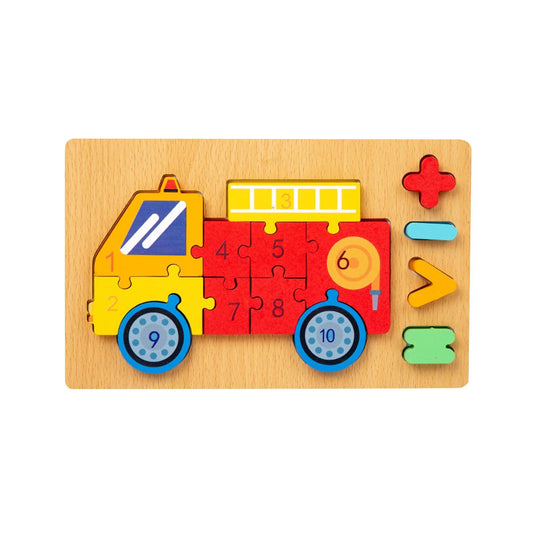 Number Puzzle Animal wooden Jigsaw Toys - Fire Engine