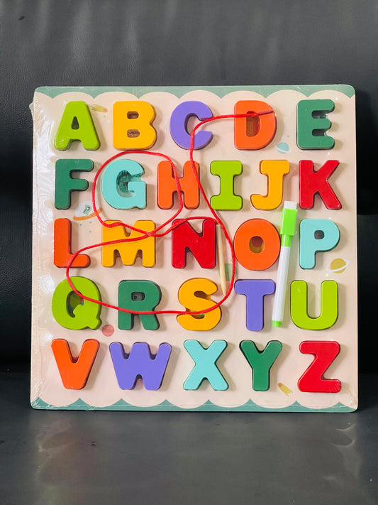 3-in-1 Wooden Alphabets, Lacing activity and White board with marker(new)