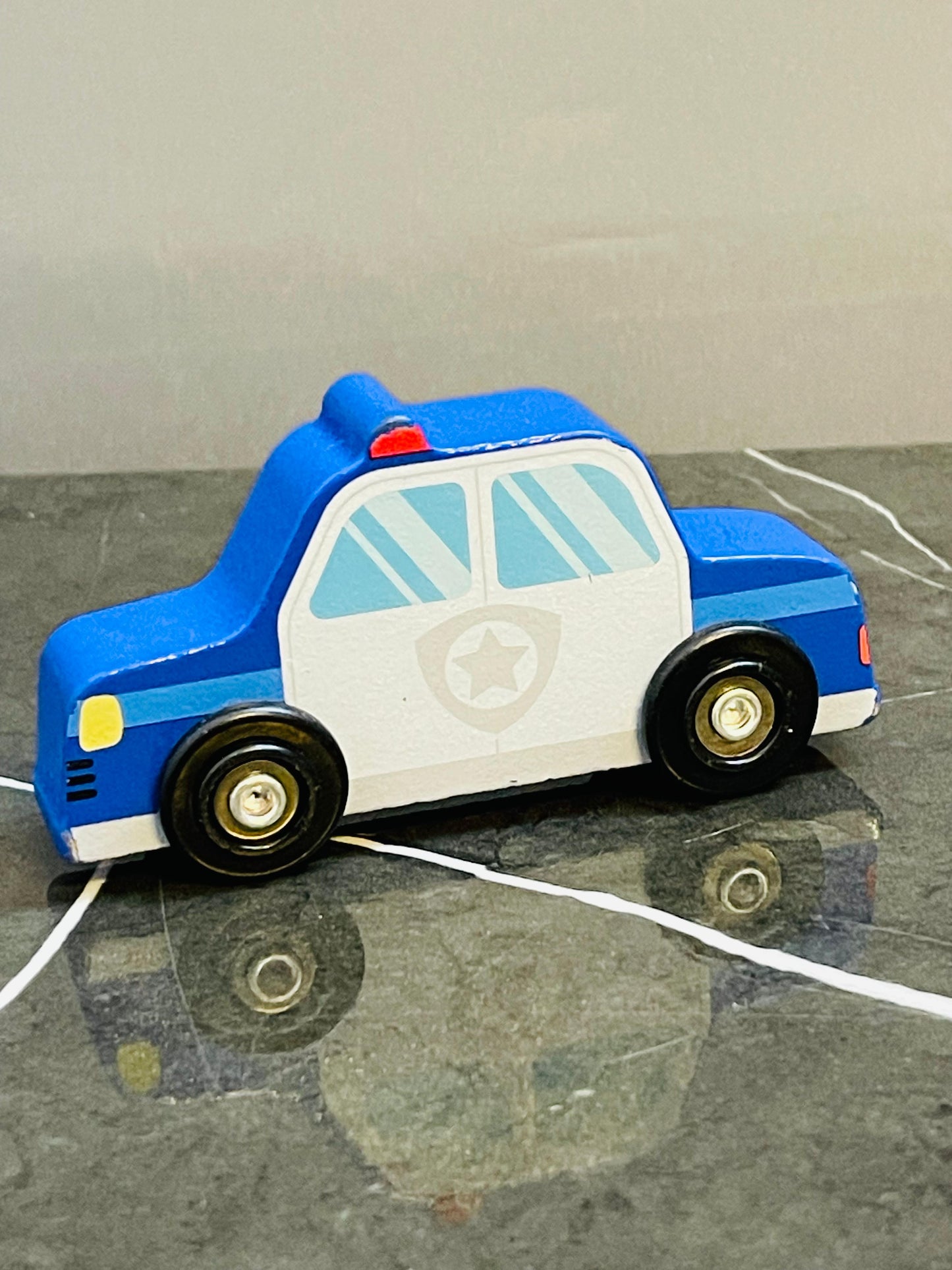 Wooden Police Vehicle Toy.