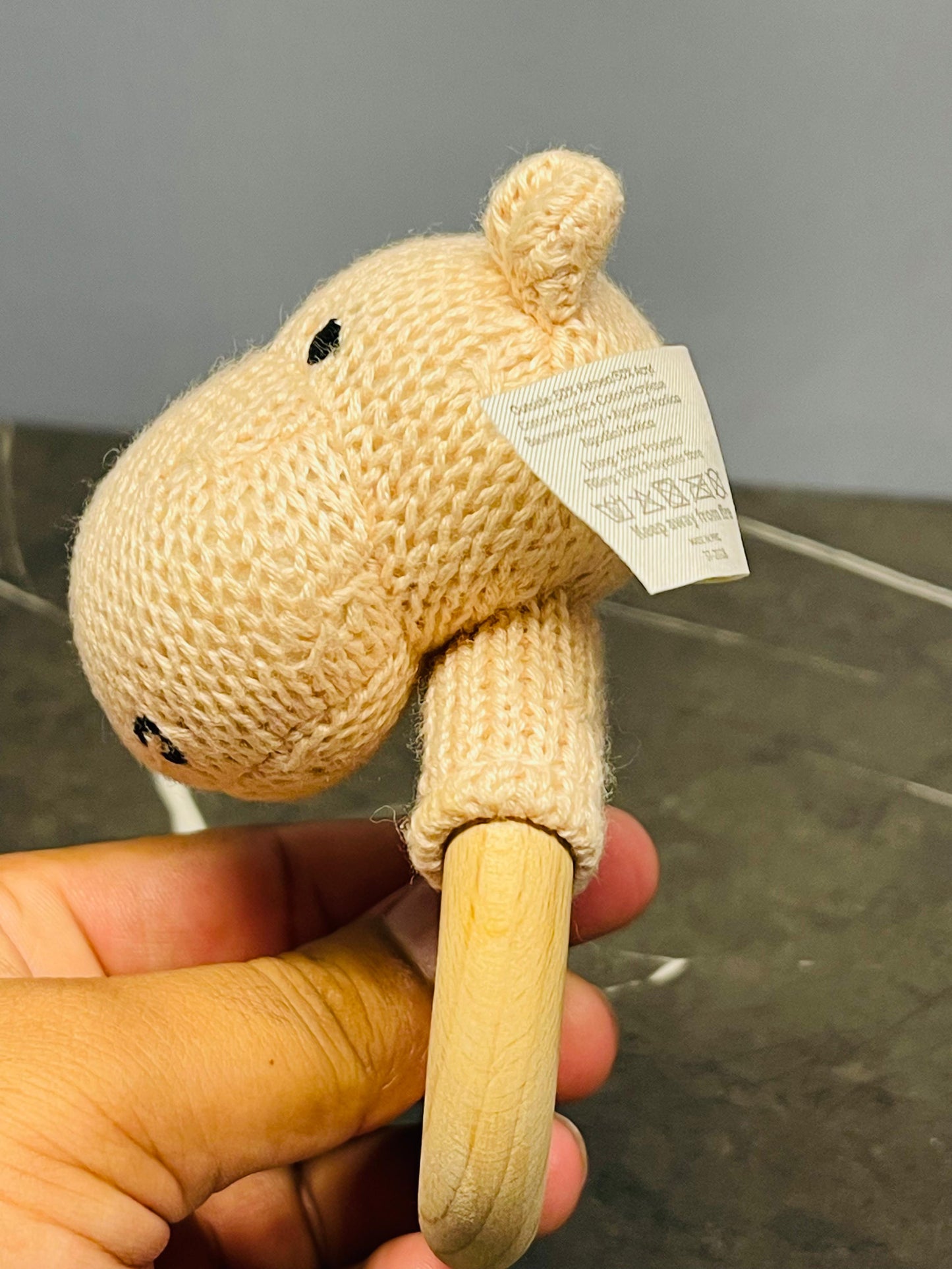 Jollein 2-in-1 Rattle Toy and Teething Ring Hippo, Creamy Peach