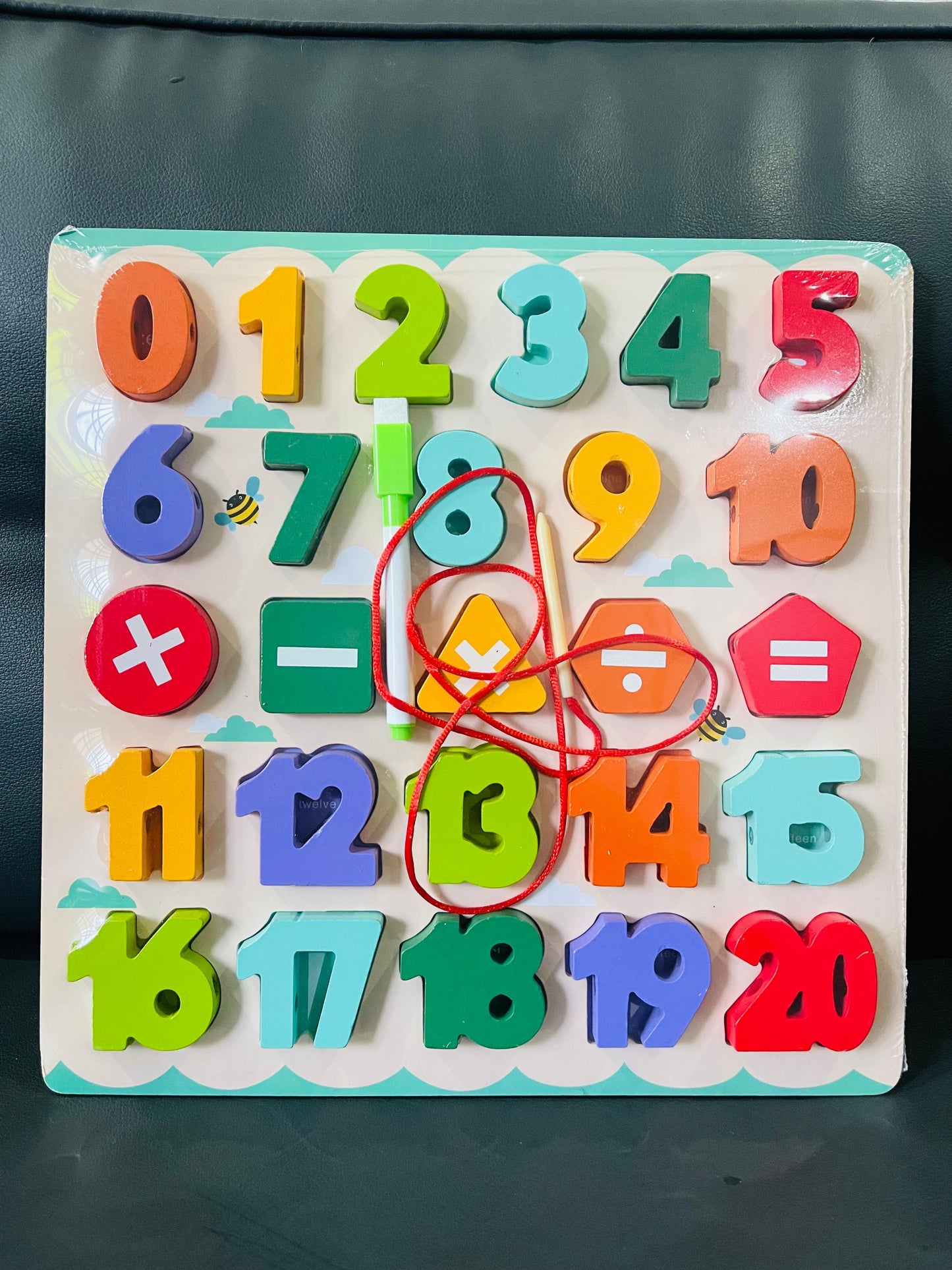 3-in-1 Wooden Numbers, Lacing activity and White board with marker(new)