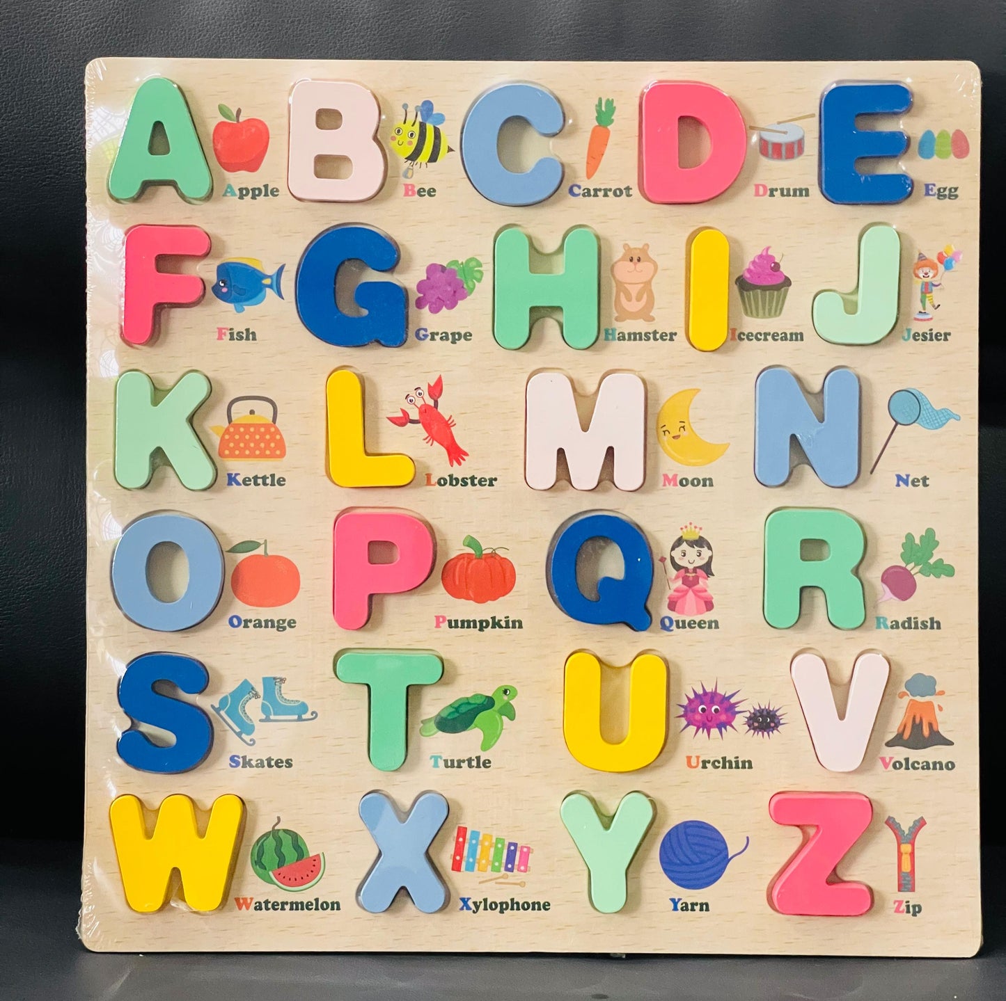 Wooden Alphabet Board Puzzle Multicolor