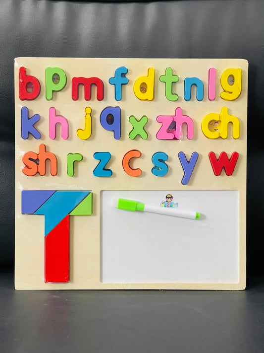 2 in 1 Wooden Alphabet Puzzle with White Board.