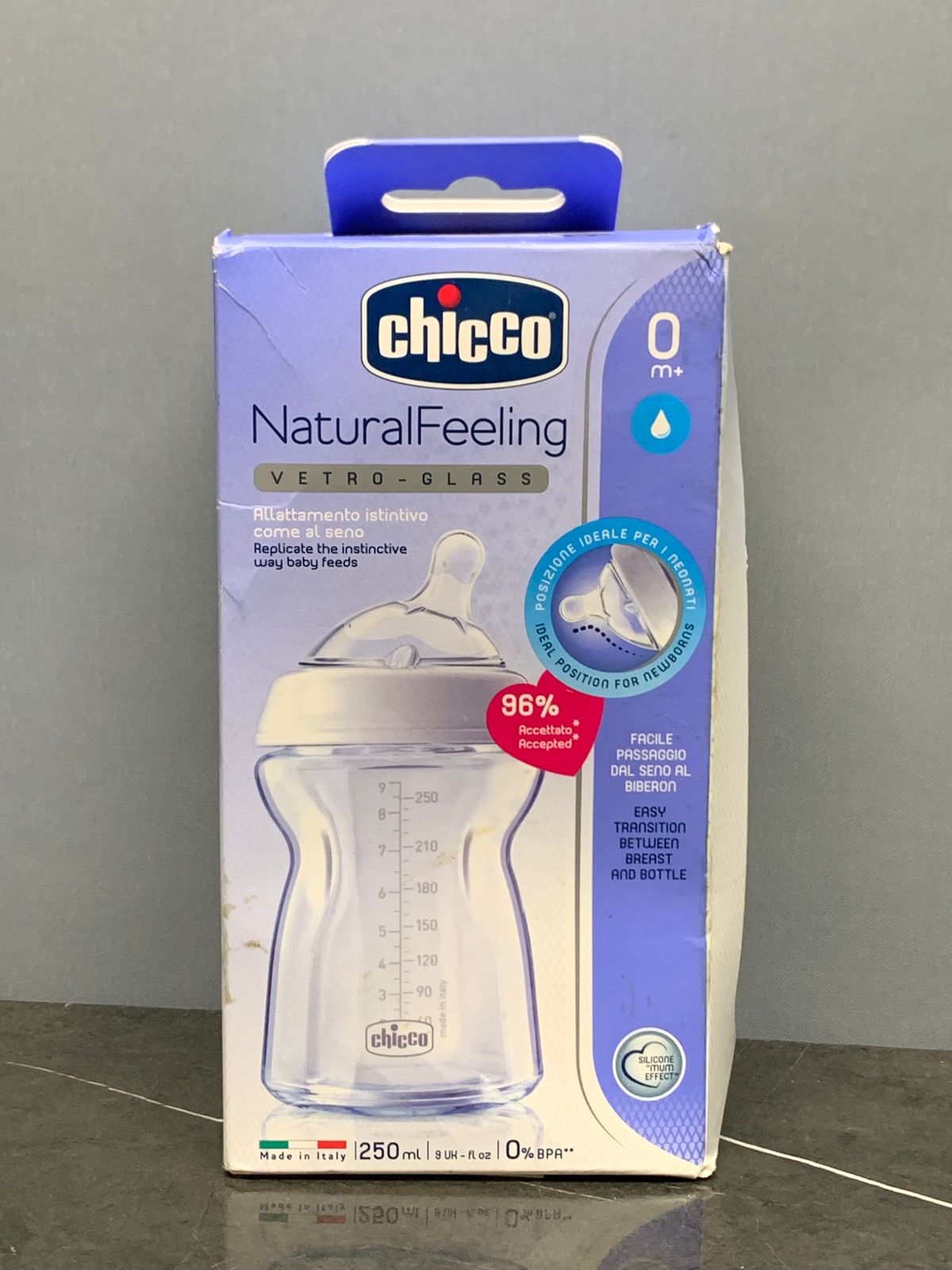 Chicco Natural Feeling Bottle Glass (250 ml) (new)
