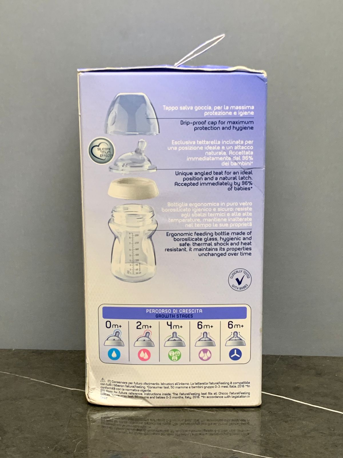 Chicco Natural Feeling Bottle Glass (250 ml) (new)
