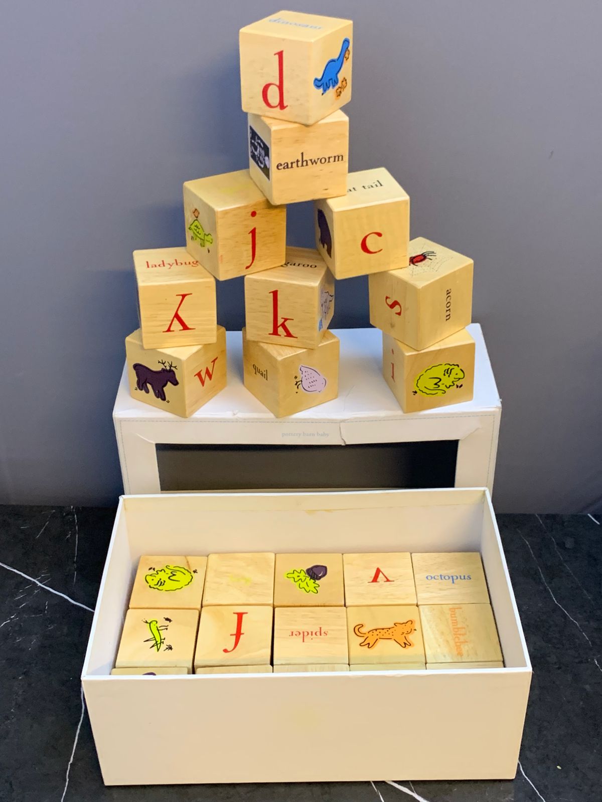 Pottery Barn Kids Alphabet Blocks. (25 blocks available) (500 advance)