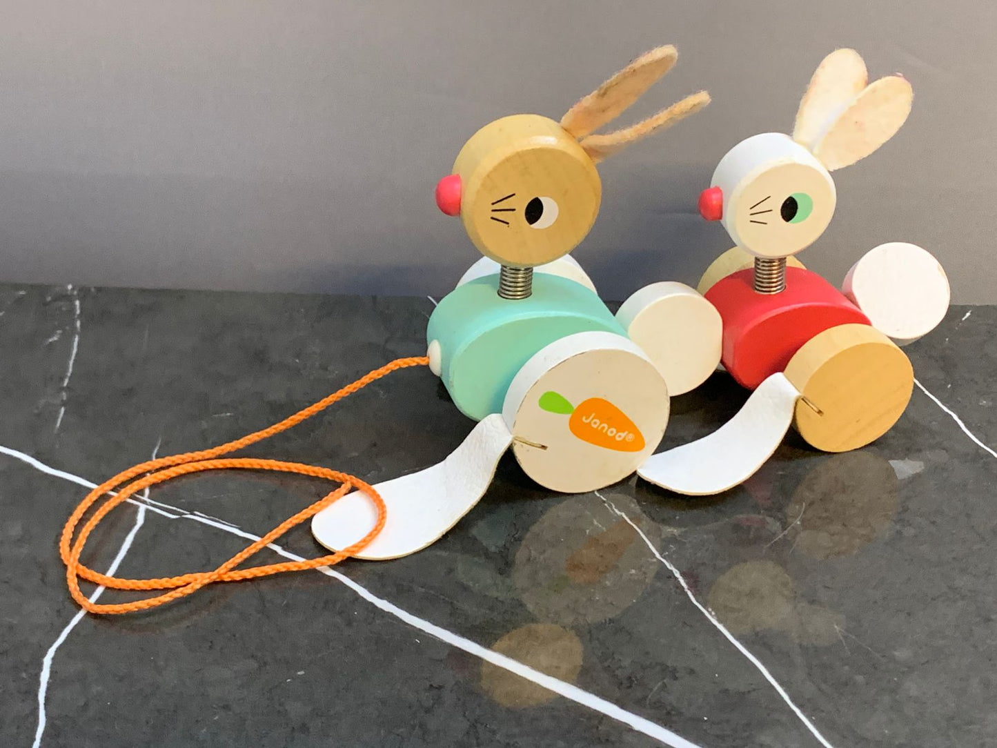 Janod Zigolos Wooden Pull Along Rabbits.