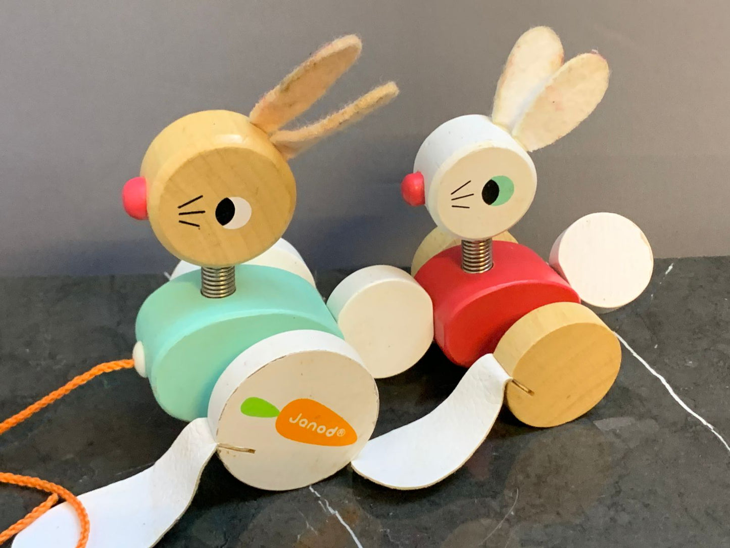 Janod Zigolos Wooden Pull Along Rabbits.