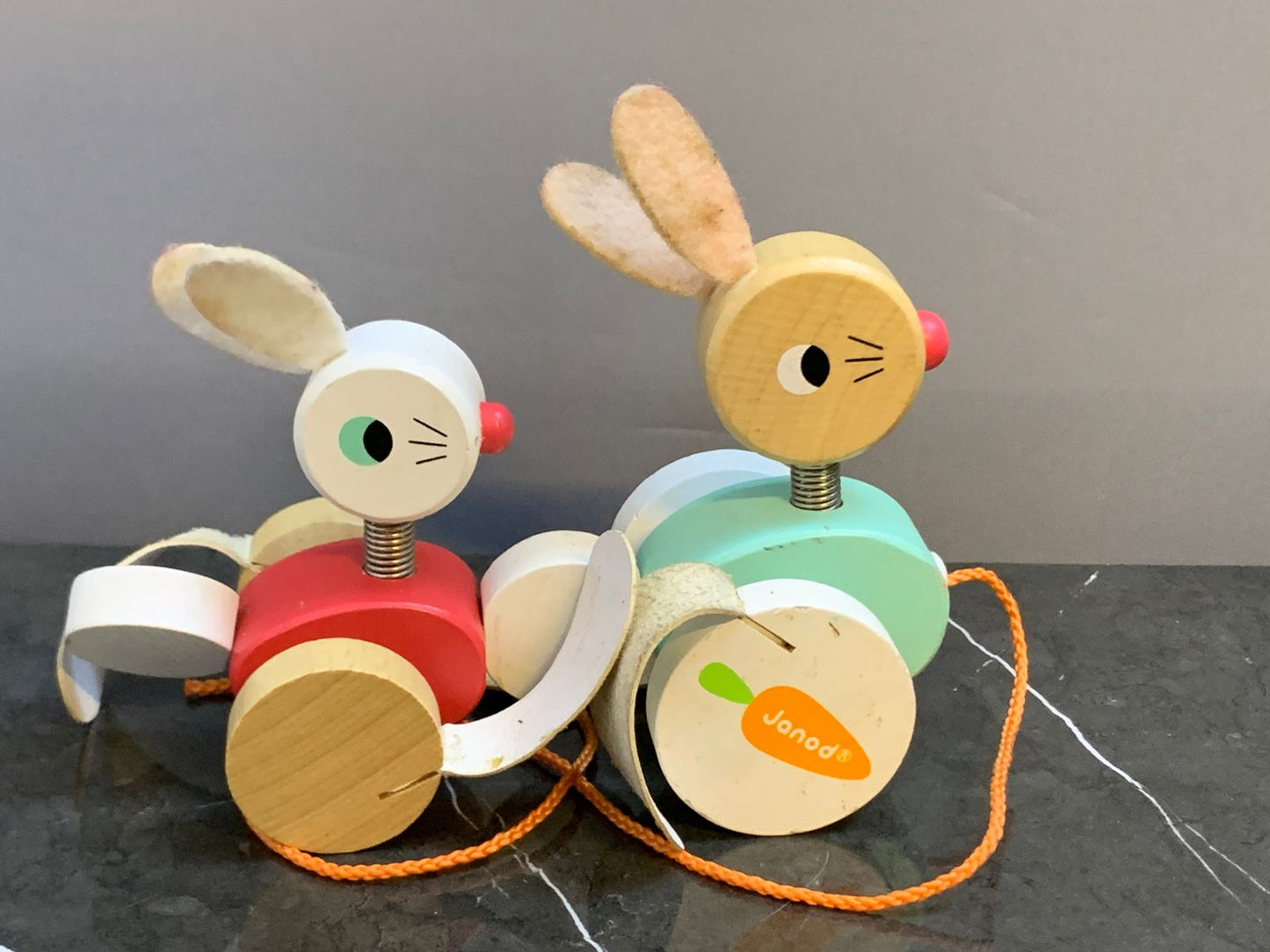 Janod Zigolos Wooden Pull Along Rabbits.