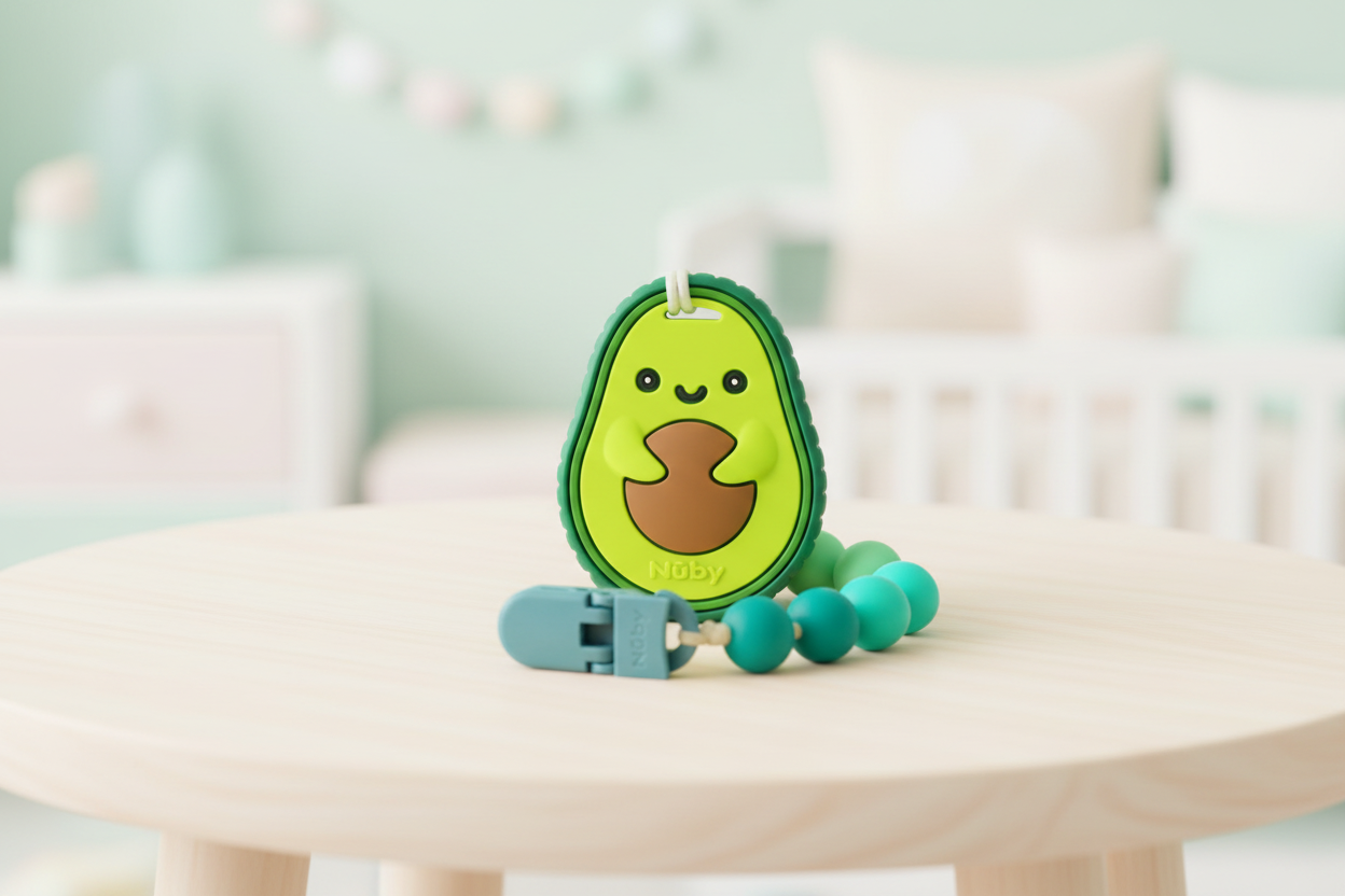 Nuby Silicone Teether with Pacifier Clip. SKU:BXL-045