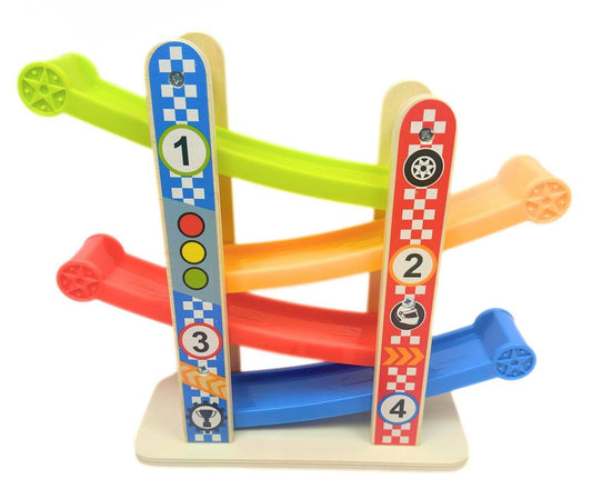 Toyster's Wooden Sliding Car Tower.