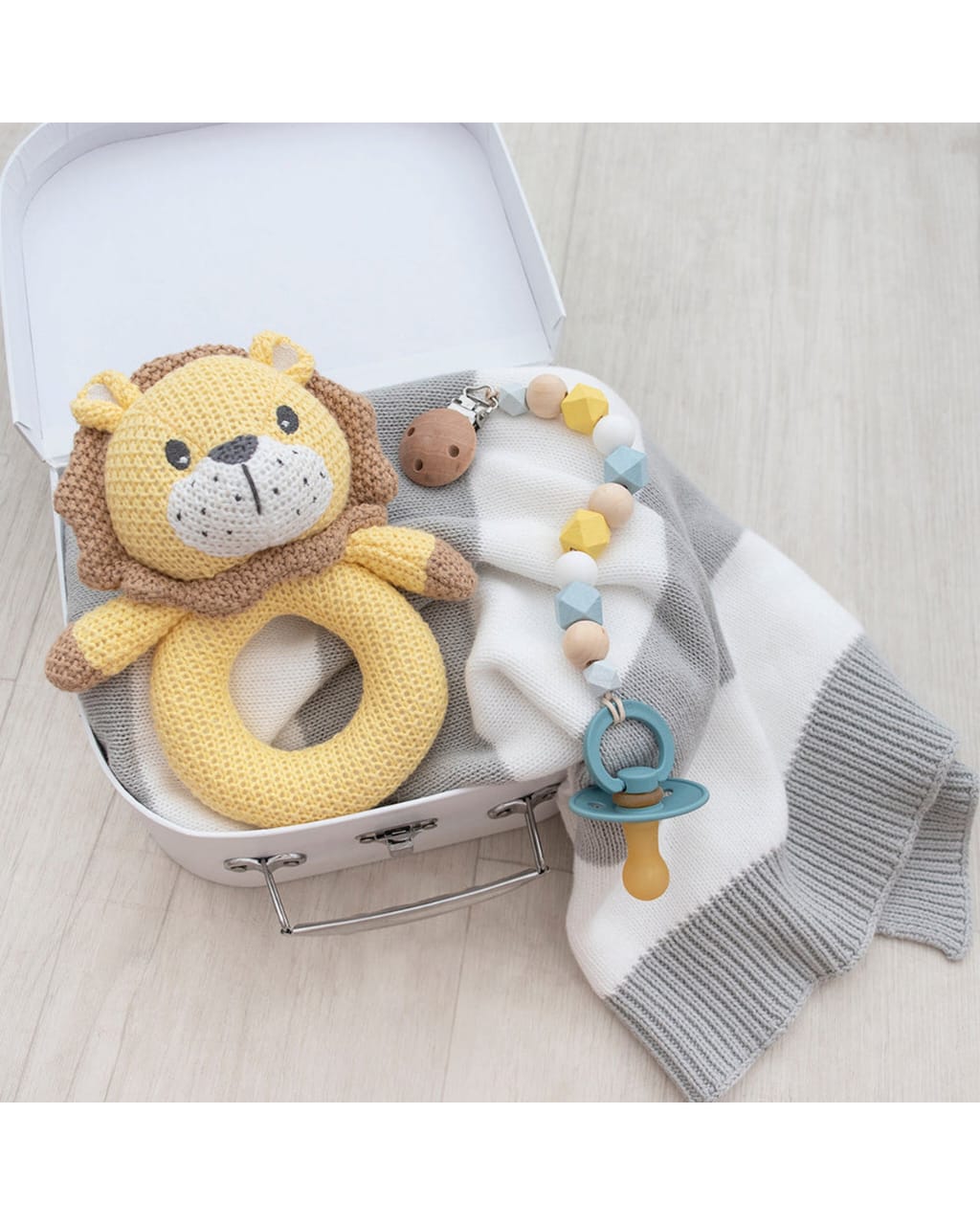 Leo the Lion Knitted Rattle.