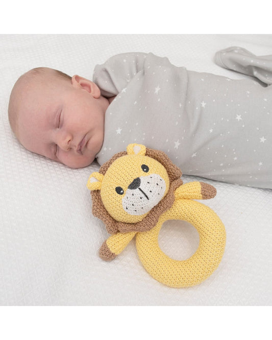 Leo the Lion Knitted Rattle.