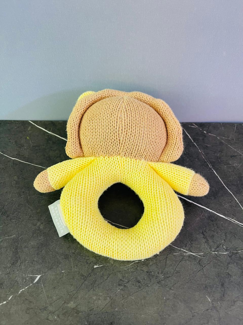 Leo the Lion Knitted Rattle.
