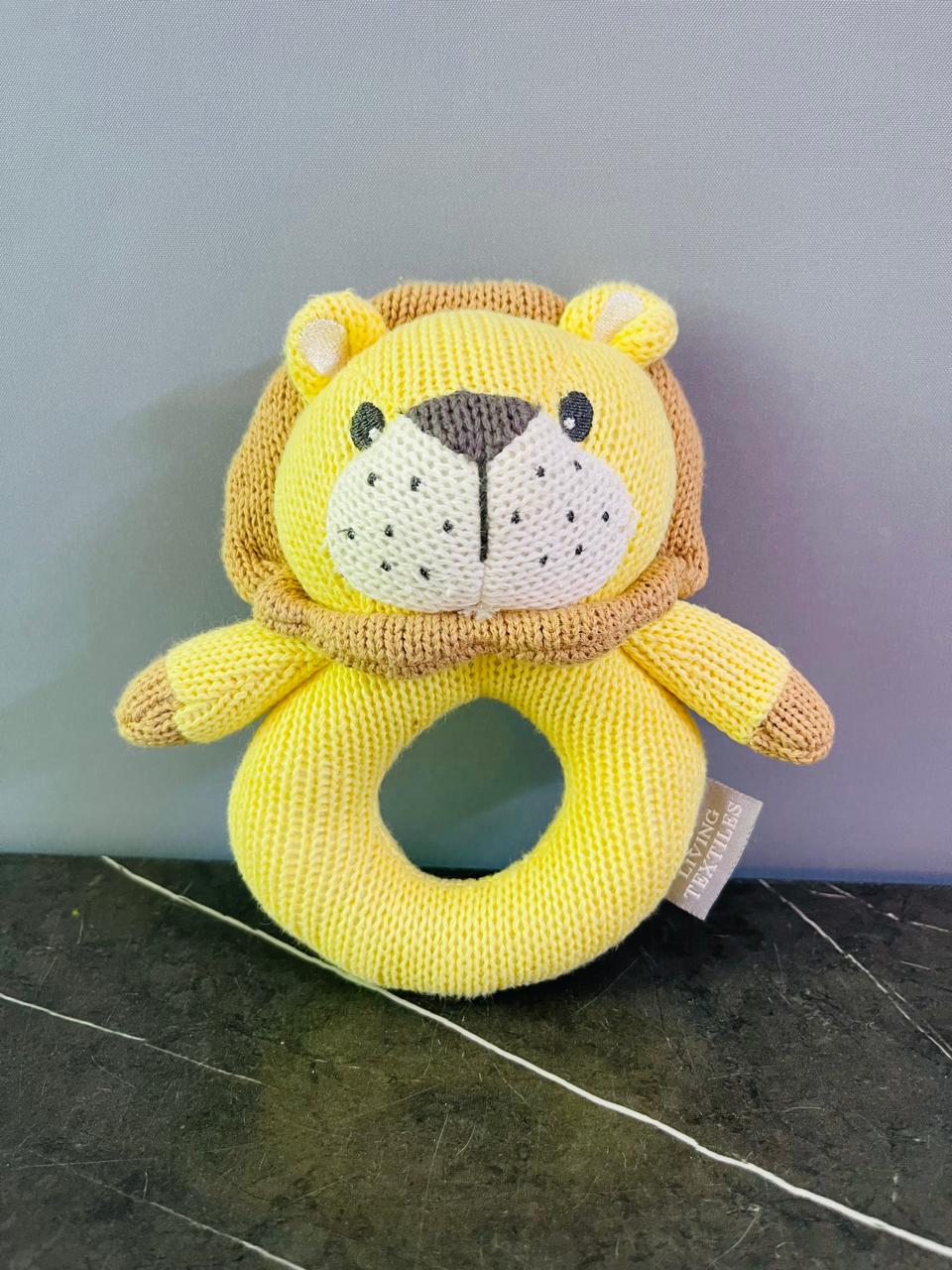 Leo the Lion Knitted Rattle.
