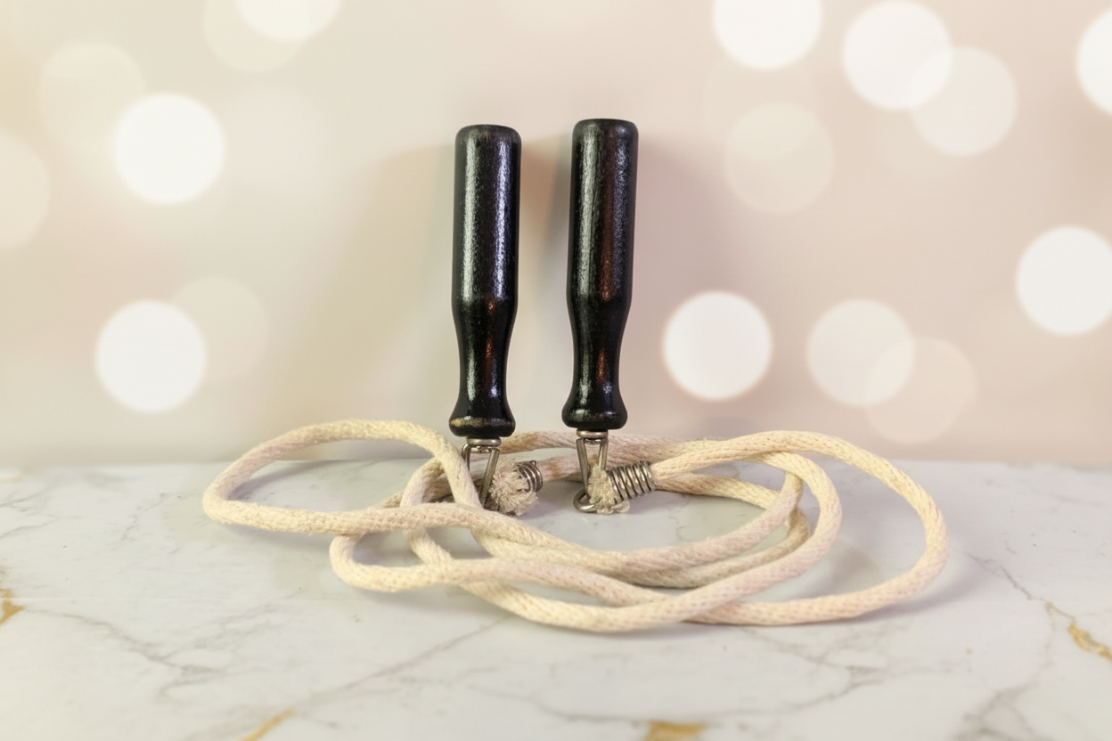 Vintage Wooden-Handled Jump Rope.
