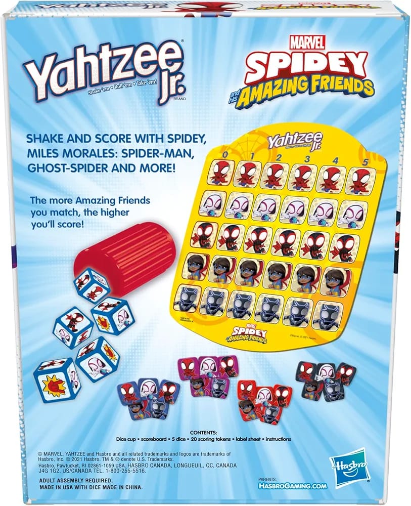Hasbro Gaming Spidey and His Amazing Friends Yahtzee Jr.Marvel Edition Board Game.