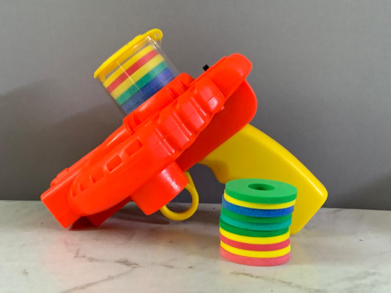 Foam Disc Shooter Toy with 20 Discs. (batteries cover missing)(Rs 250 advance)