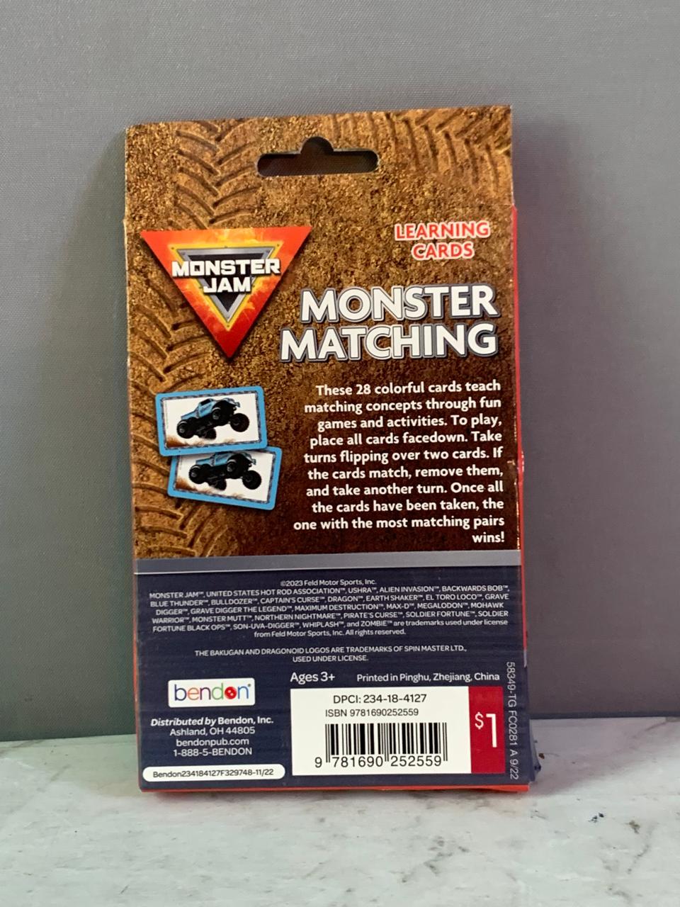 Bendon Monster Jam Monster Matching Learning Cards.