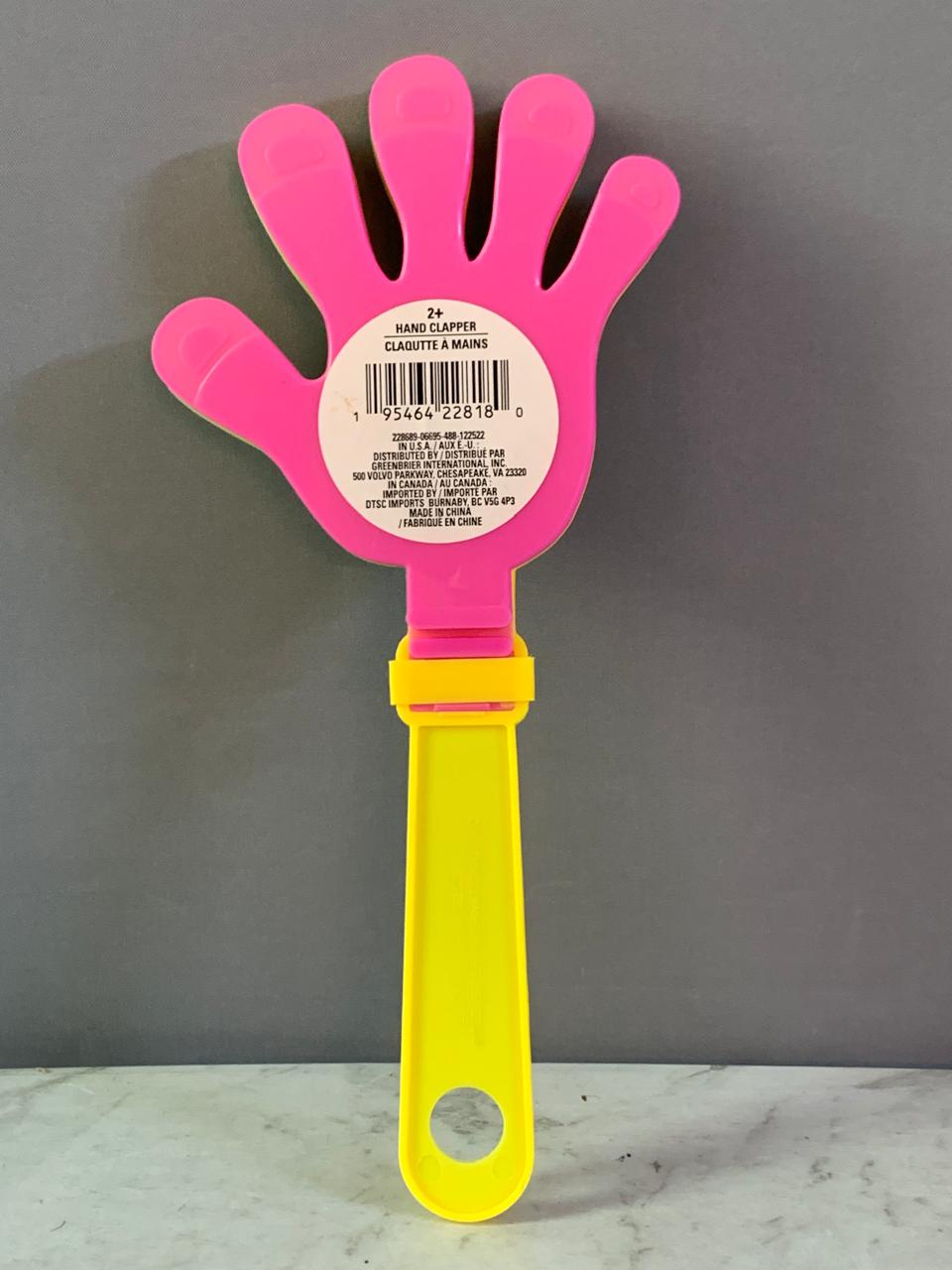 Plastic Hand Clapper Noisemaker Toy.