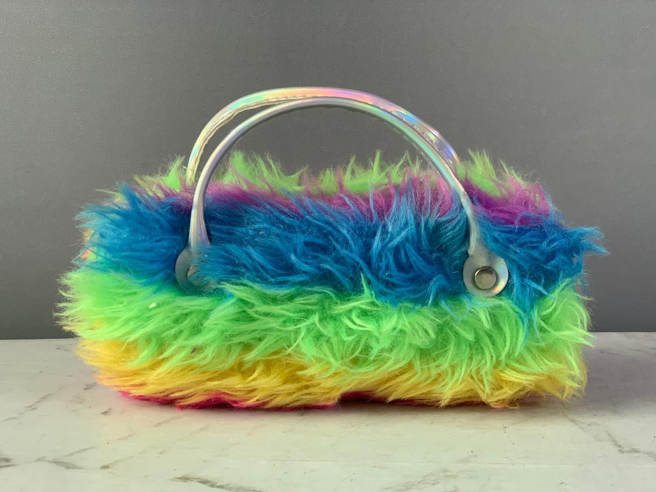 Rainbow Faux-Fur Mini Hand Bag.