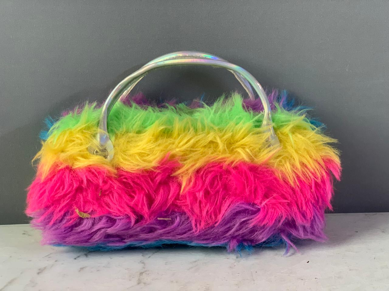 Rainbow Faux-Fur Mini Hand Bag.