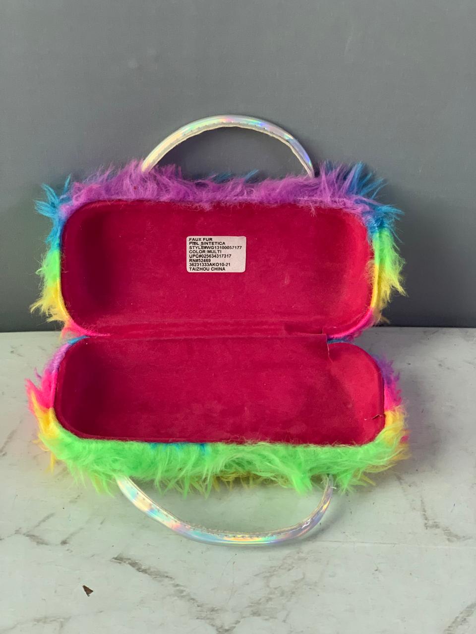 Rainbow Faux-Fur Mini Hand Bag.