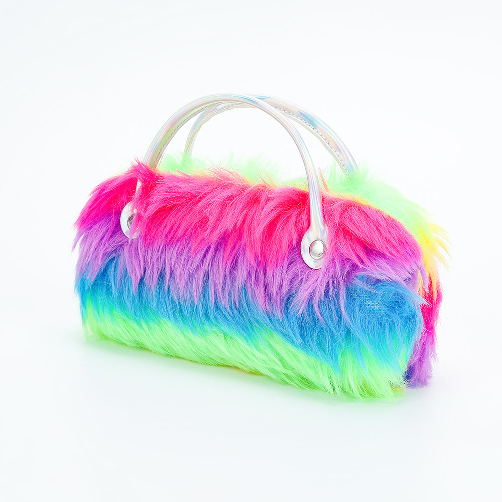 Rainbow Faux-Fur Mini Hand Bag.