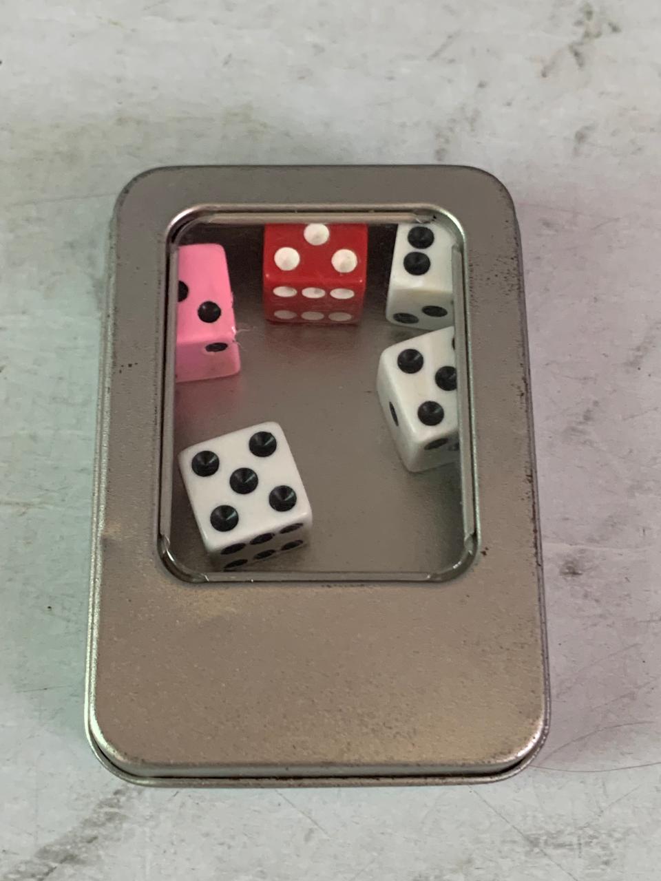 Travel Dice Set in Window Tin.(Rs 100 advance)