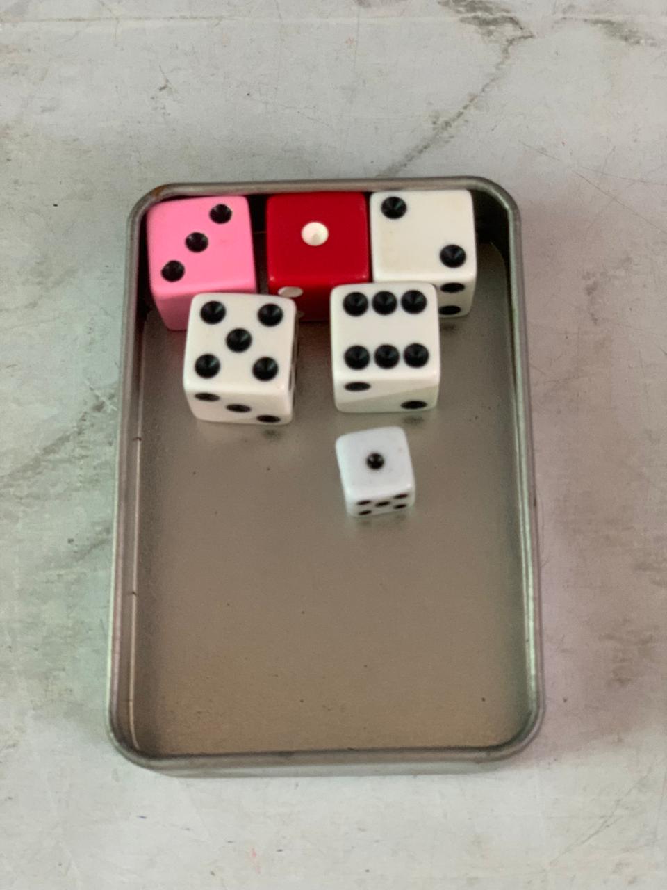 Travel Dice Set in Window Tin.(Rs 100 advance)