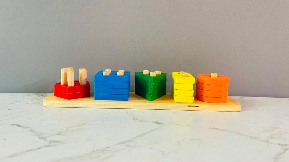 Five Column Geometric Shape Sorter. (2 pentagon available)(Rs 250 advance)
