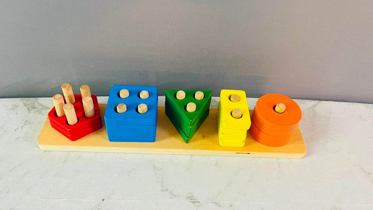 Five Column Geometric Shape Sorter. (2 pentagon available)(Rs 250 advance)