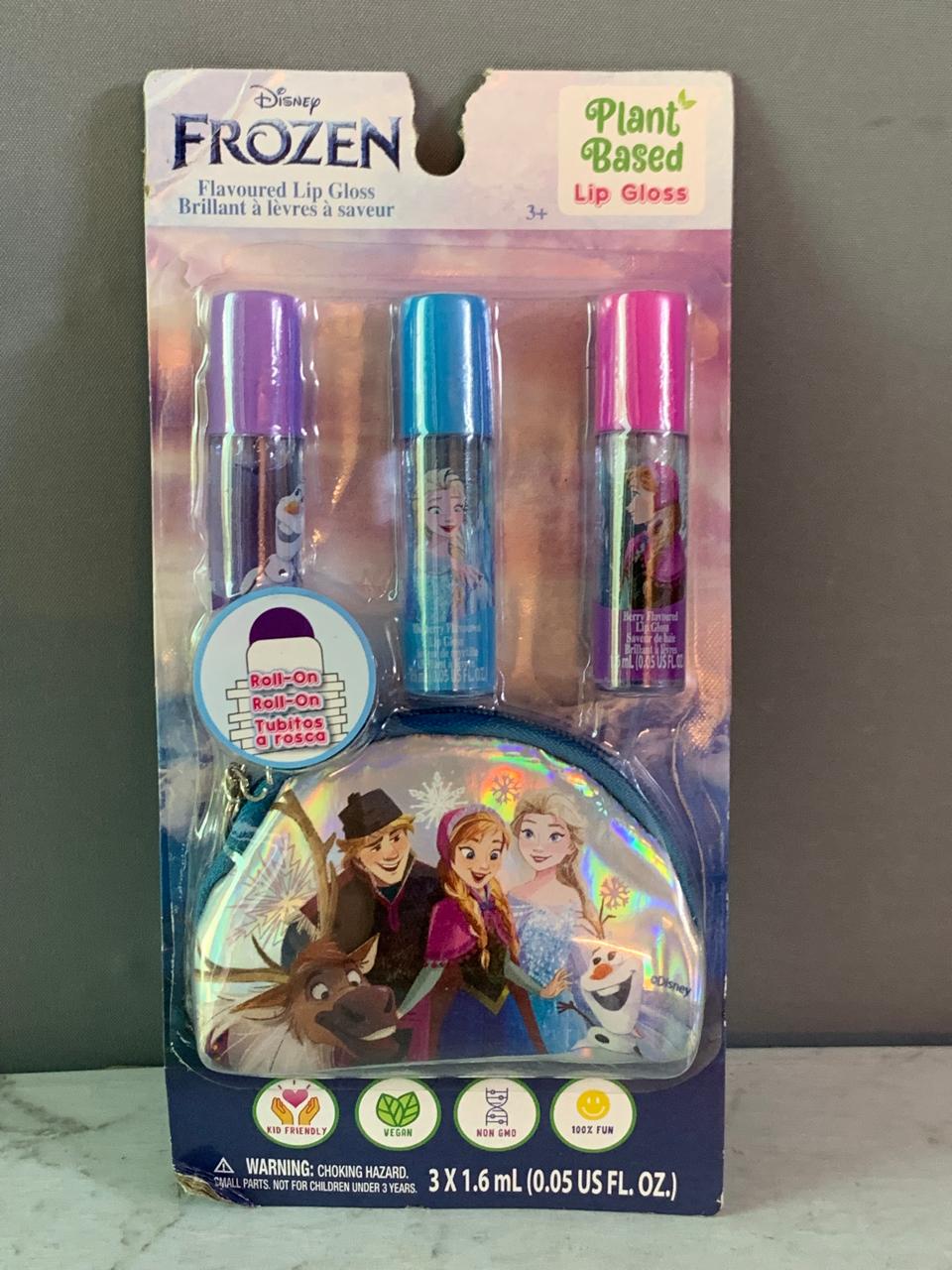 Disney Frozen Plant-Based 3-Piece Roll-On Lip Gloss & Micro Cosmetic Bag Set. (Rs 200 advance)