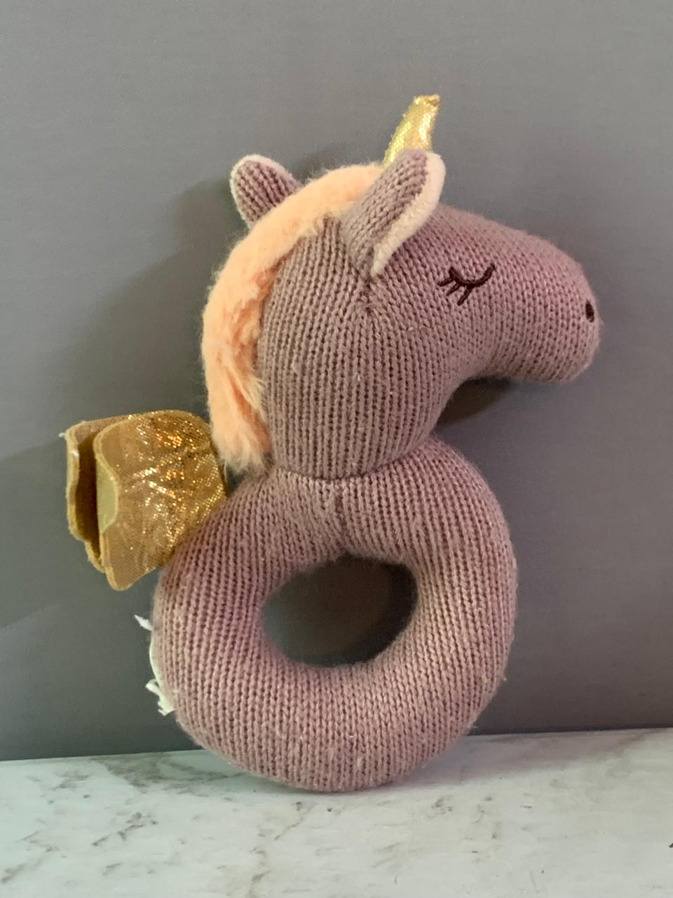 Living Textiles Kenzie the Unicorn Knitted Rattle.
