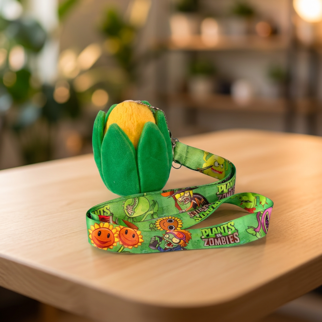 Plants vs. Zombies Lanyard with Plush Kernel-Pult Keychain Coin Pouch. (Rs 100 advance)