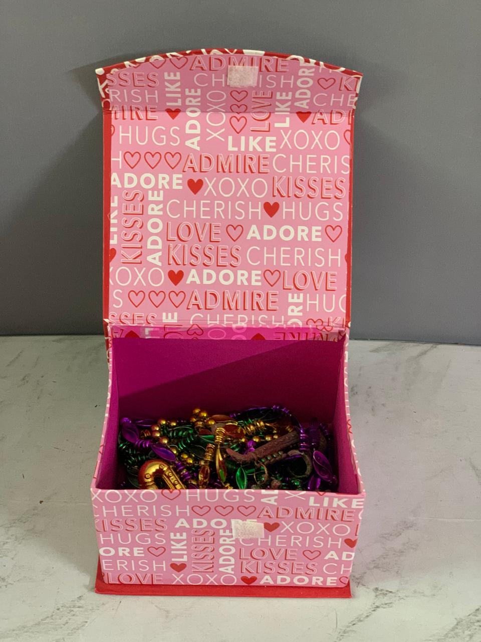 Mardi Gras Keepsake Box with Beads.