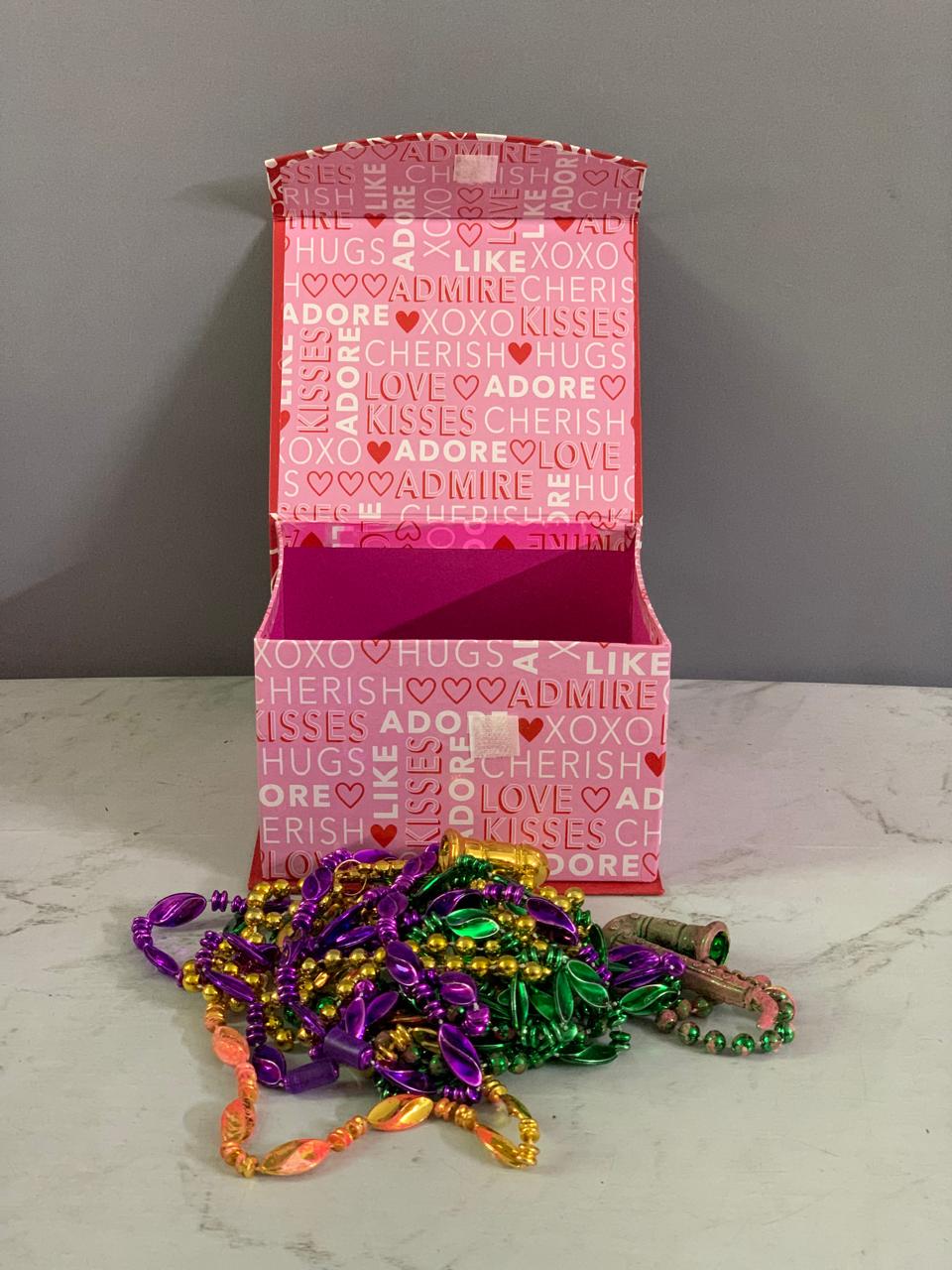 Mardi Gras Keepsake Box with Beads.