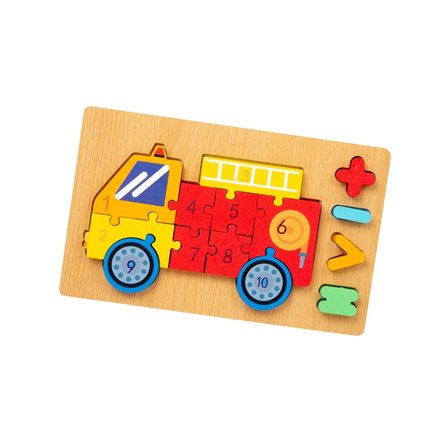 Number Puzzle Animal wooden Jigsaw Toys - Fire Engine