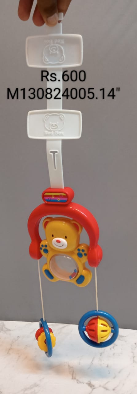 Red box teddy cot rattle