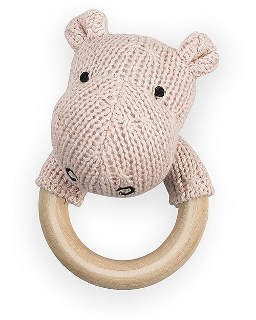Jollein 2-in-1 Rattle Toy and Teething Ring Hippo, Creamy Peach