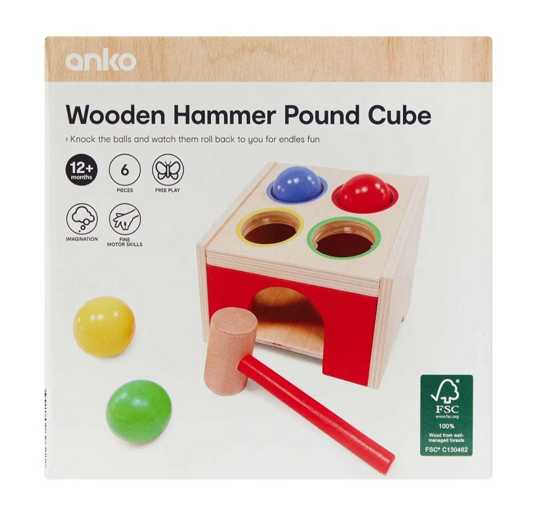 Wooden Hammer Pound Cube, 6 Pieces - Anko. SKU:BXL-007