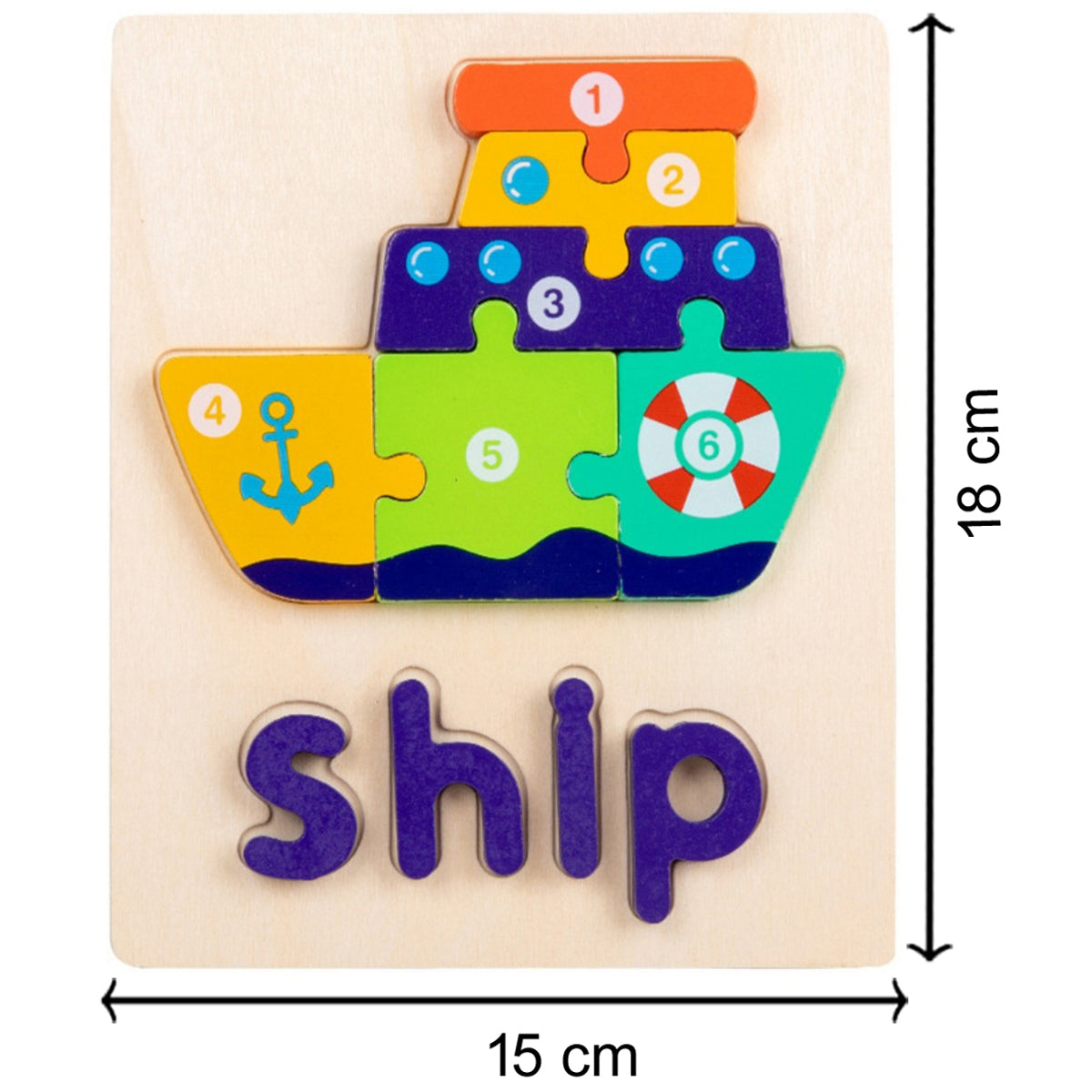Wooden Shape Block Puzzle Ship.