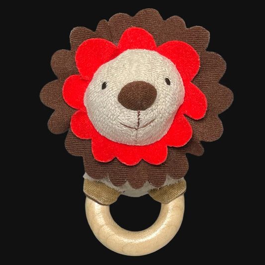 Cuddly Lion Wooden Ring Rattle.