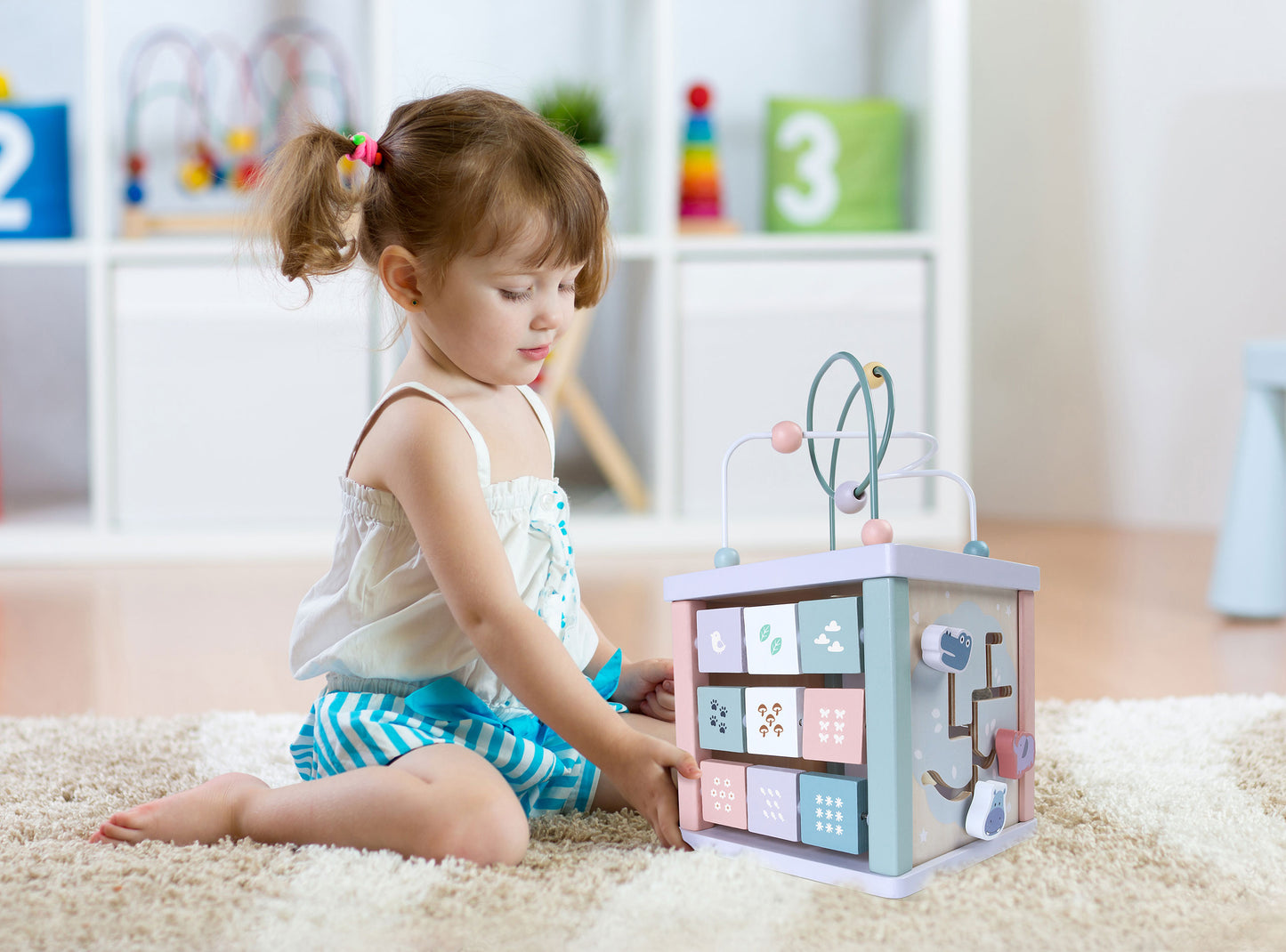 EcoToys Wooden Bead Maze Activity Cube. (Without shapes) (Rs 400 advance) SKU:BXL-804