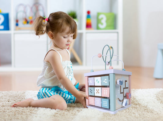 EcoToys Wooden Bead Maze Activity Cube. (Without shapes) (Rs 400 advance) SKU:BXL-804