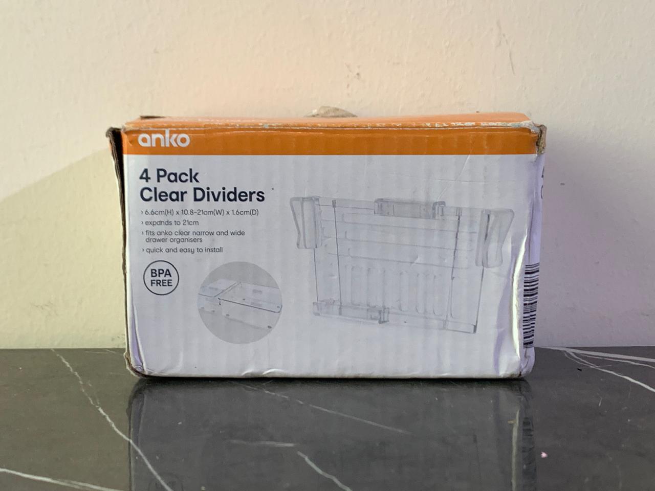 Anko 4 Pack Clear Dividers. SKU:BXL-114