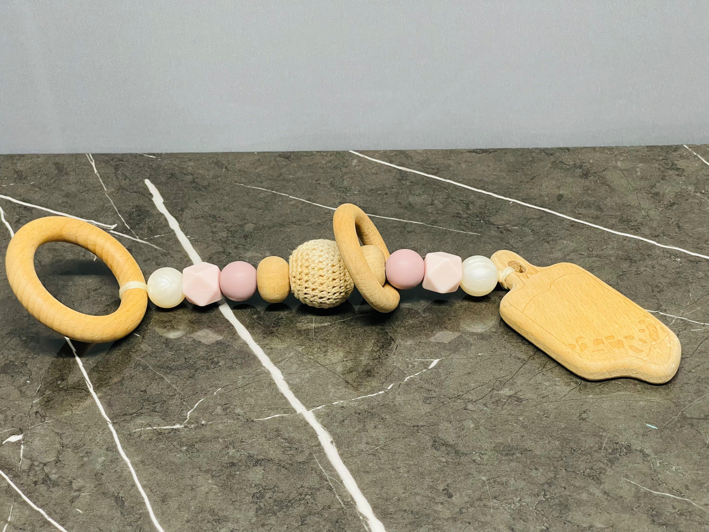 Wooden Teething Rattle & Pacifier Clip