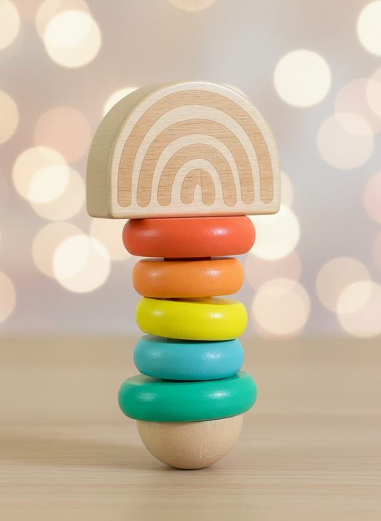 Kmart Wooden Rainbow Stacking Rings Toy. SKU:BXL-121